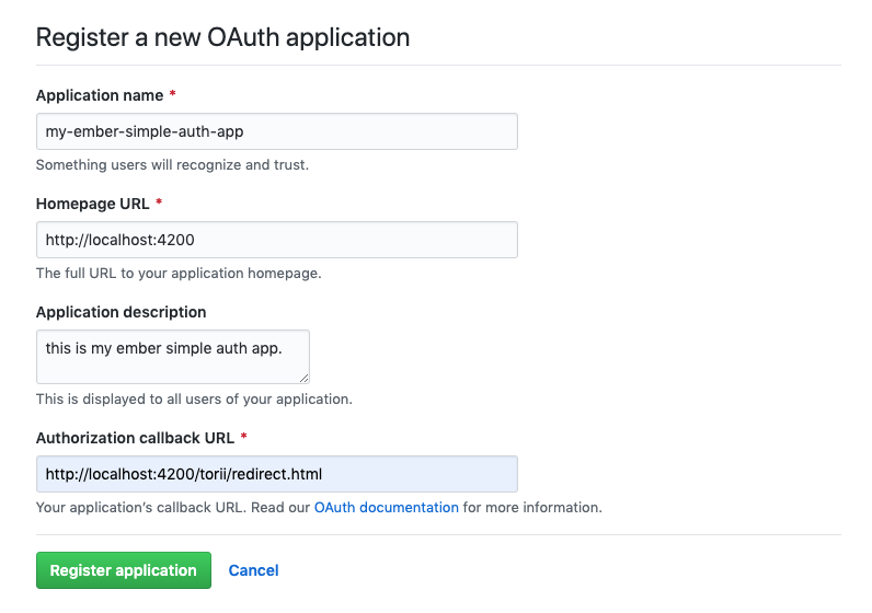 Registering an OAuth Application with GitHub