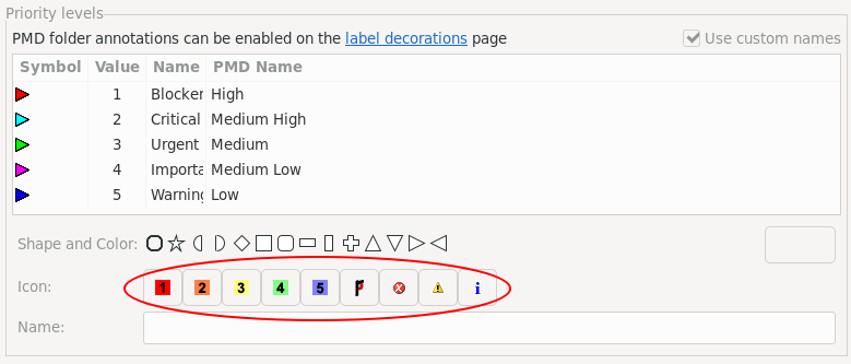 Screenshot of PMD Marker Priority Icons